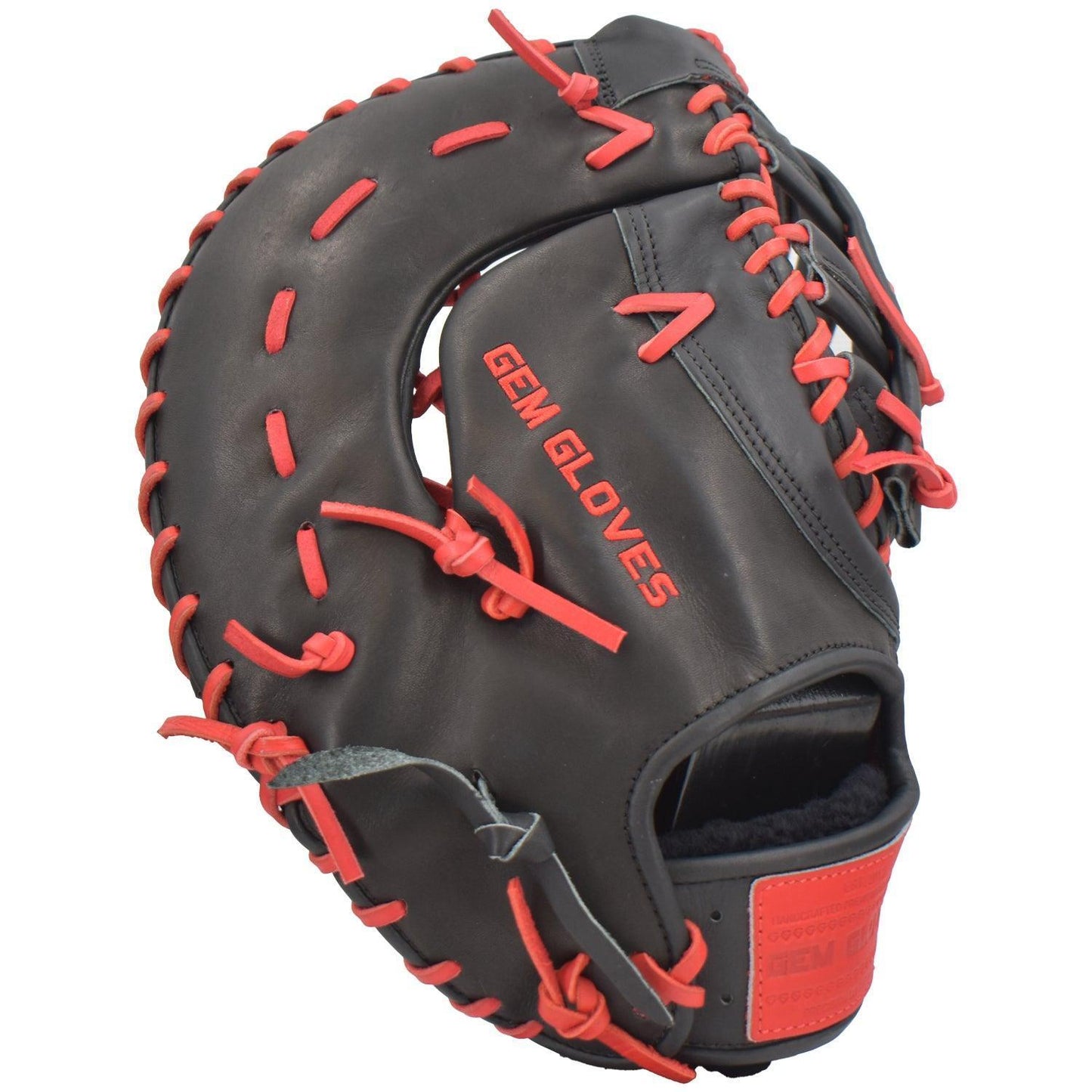 Gem Gloves Softball First Base Mitt/Glove - GEM018 (Black/Red) – Product View | Smash It Sports | leather, kip, pro