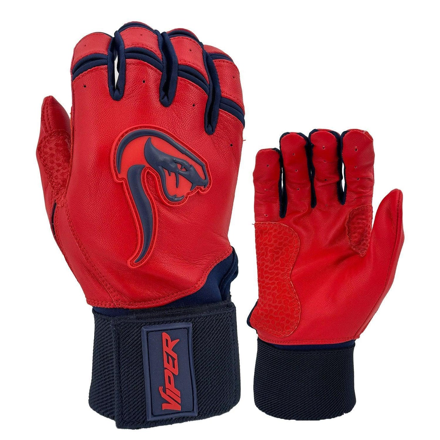 Grindstone Long Cuff Batting Glove - Red/Navy – Product View | Smash It Sports | leather, pro