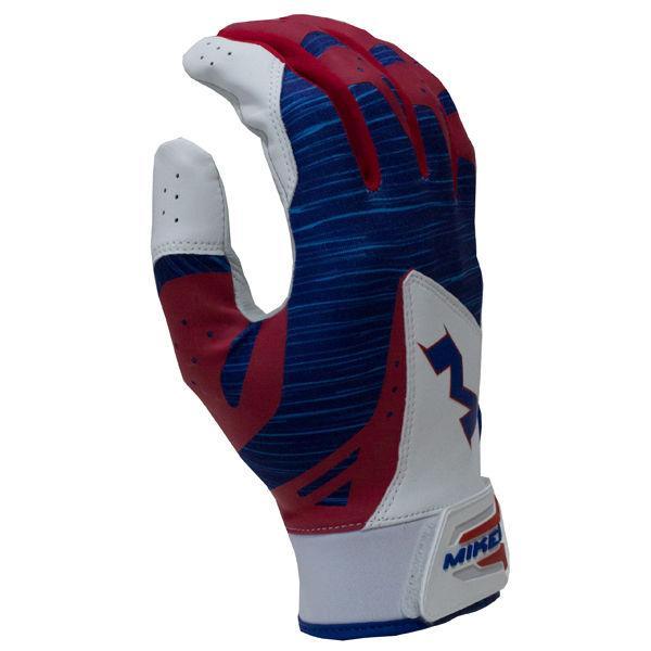 Miken Pro Adult Batting Gloves (Red/White/Blue) MBGL18-RWB – Primary View | Smash It Sports | Miken, Pro Series, Comes