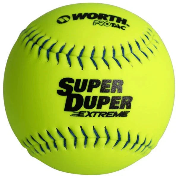 Worth Super Duper Extreme Blue Stitch 44/375 12" Slowpitch Softballs – Product View | Smash It Sports