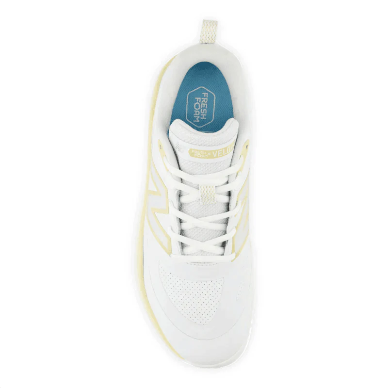 New Balance Women's Fresh Foam x Velo v4 Turf-Trainer Softball Shoes - White/Gold STVELOC4 - Smash It Sports