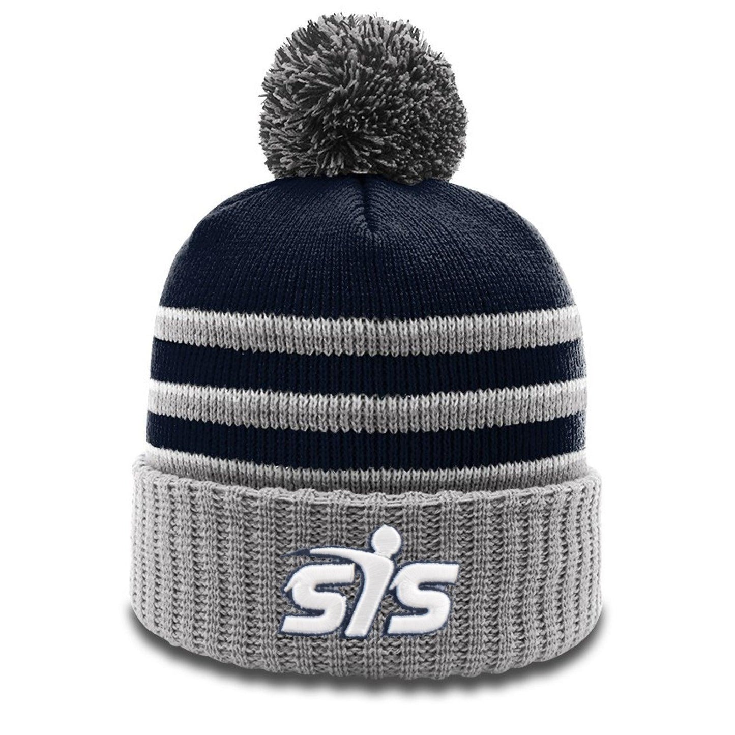 Smash It Sports Beanie #134 with Pom (Navy/Grey/White) – Product View | Smash It Sports