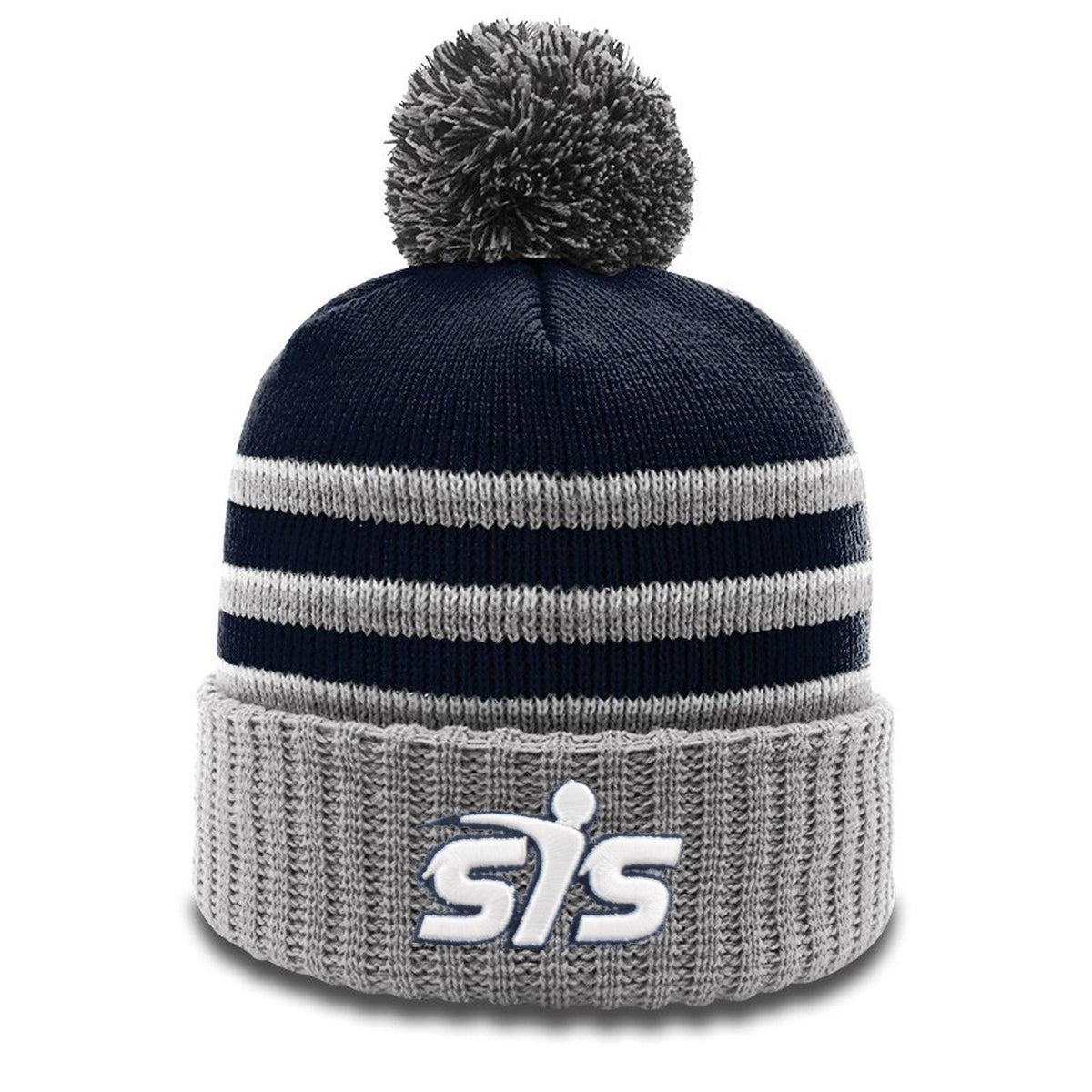 Smash It Sports Beanie #134 with Pom (Navy/Grey/White) – Product View | Smash It Sports
