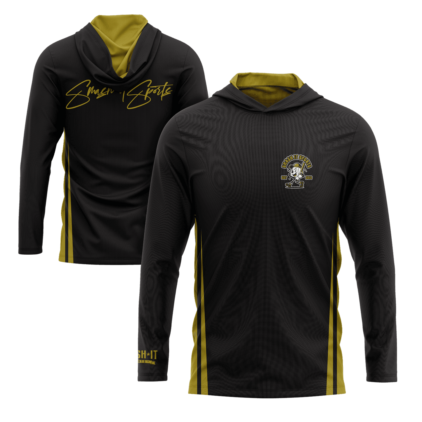 Smash It Sports Hooded Long Sleeve Tee - Black/Gold – Specs Overview | Smash It Sports