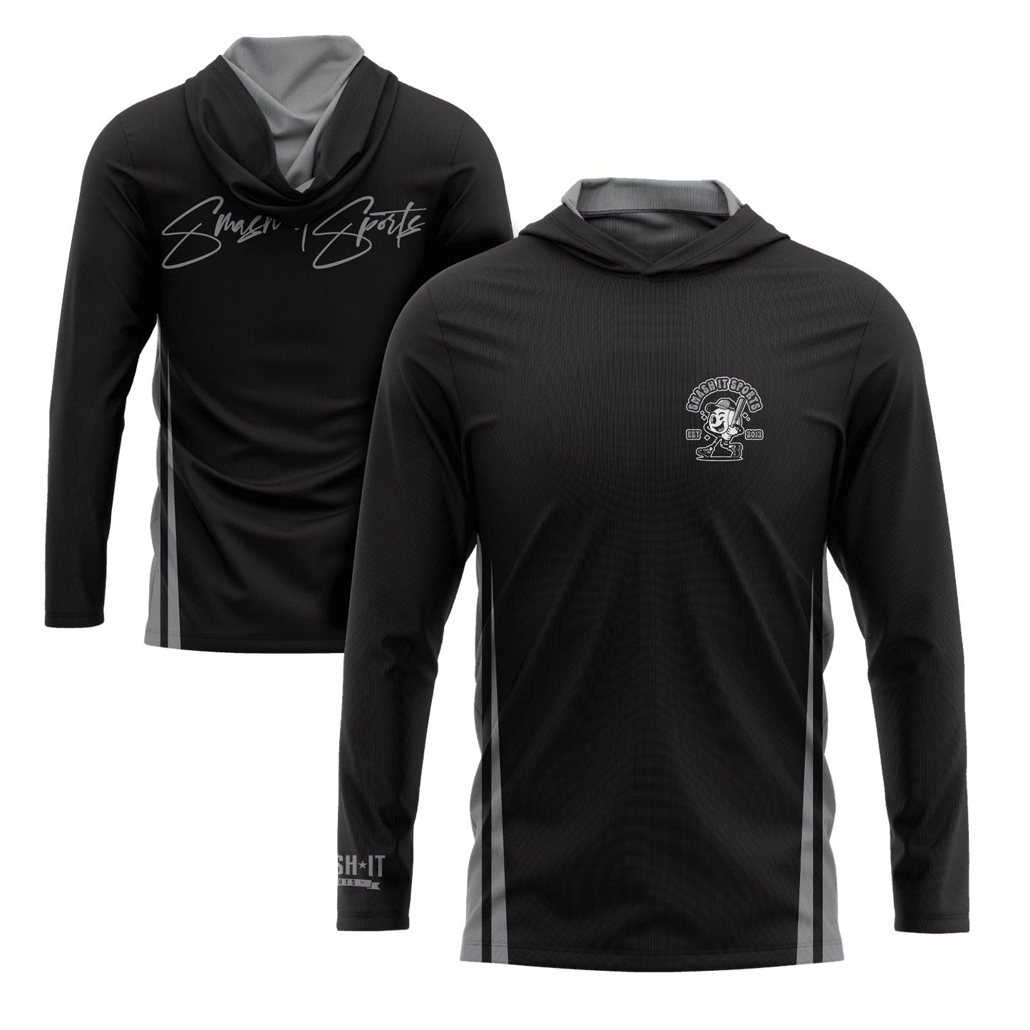 Smash It Sports Hooded Long Sleeve Tee - Black/Gray - Smash It Sports