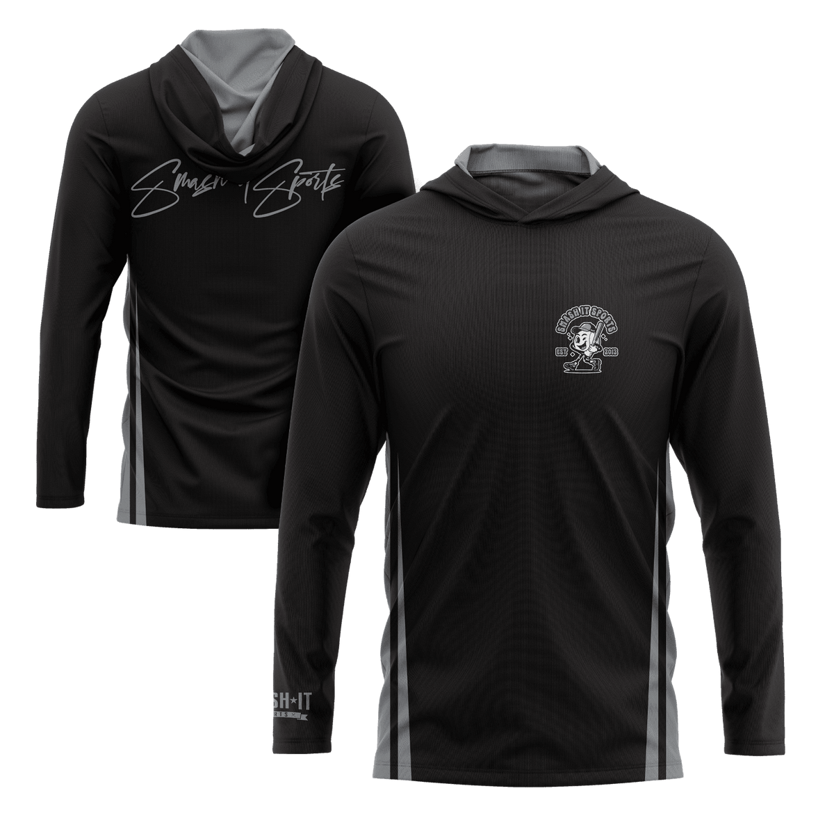 Smash It Sports Hooded Long Sleeve Tee - Black/Gray – Specs Overview | Smash It Sports
