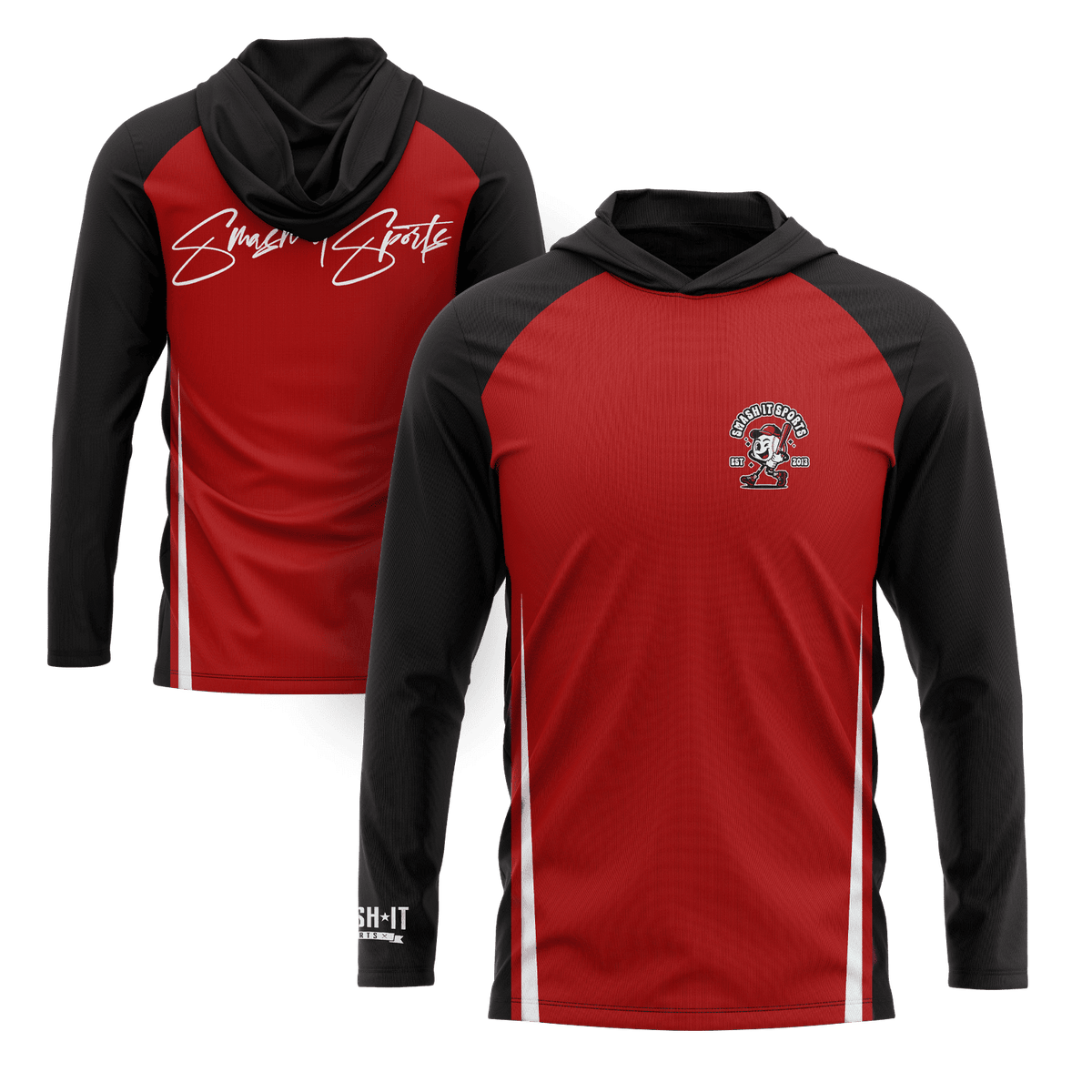 Smash It Sports Hooded Long Sleeve Tee - Red/Black – Specs Overview | Smash It Sports