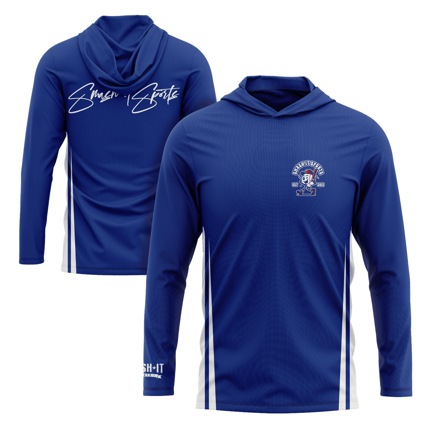 Smash It Sports Hooded Long Sleeve Tee - Royal Blue/White – Specs Overview | Smash It Sports