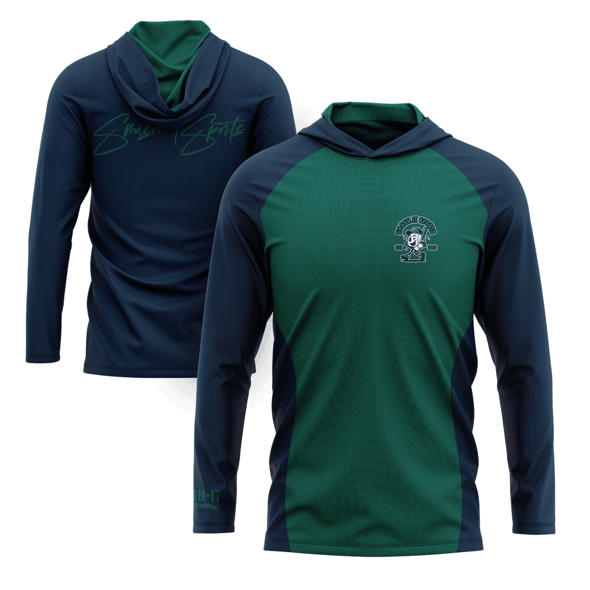 Smash It Sports Hooded Long Sleeve Tee - Teal/Navy – Specs Overview | Smash It Sports