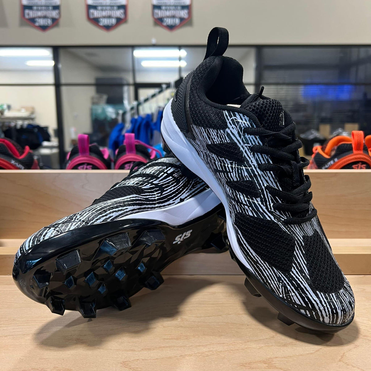 Smash It Sports X Lite Molded Cleat - Black/White – Primary View | Smash It Sports | This, The Best Softball, Turf Shoes Just