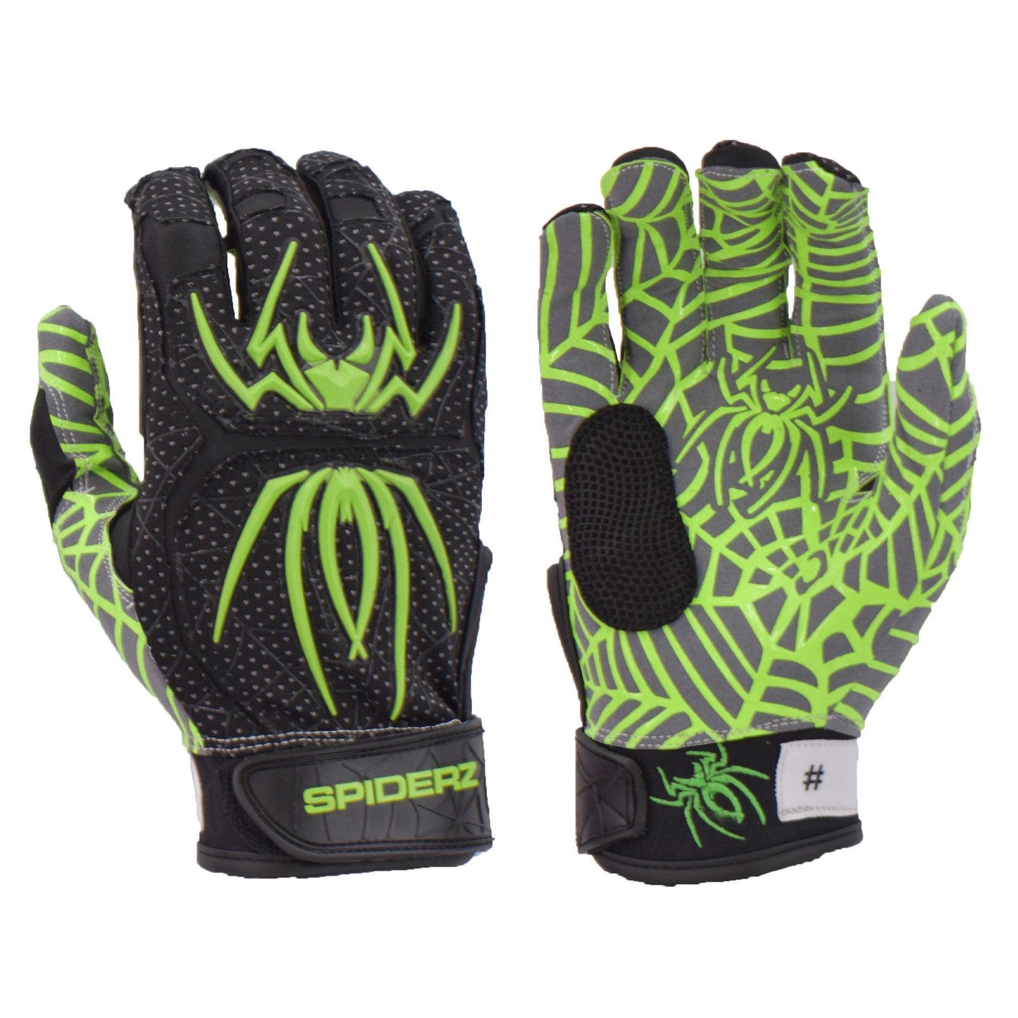 Spiderz HYBRID Batting Gloves - Black/Neon Green – Product View | Smash It Sports | pro, web