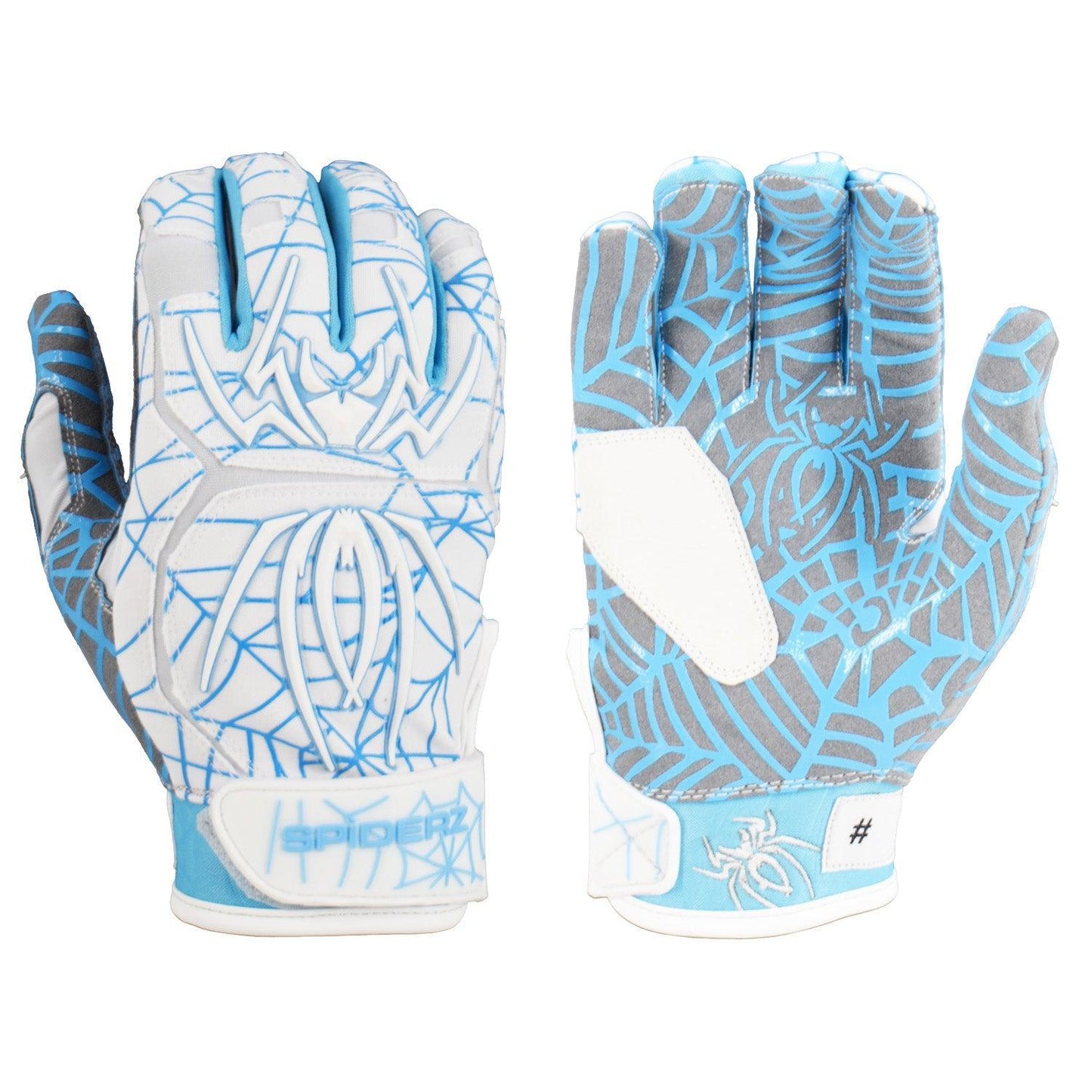 Spiderz HYBRID Batting Gloves - White/Columbia Blue – Product View | Smash It Sports | pro, web