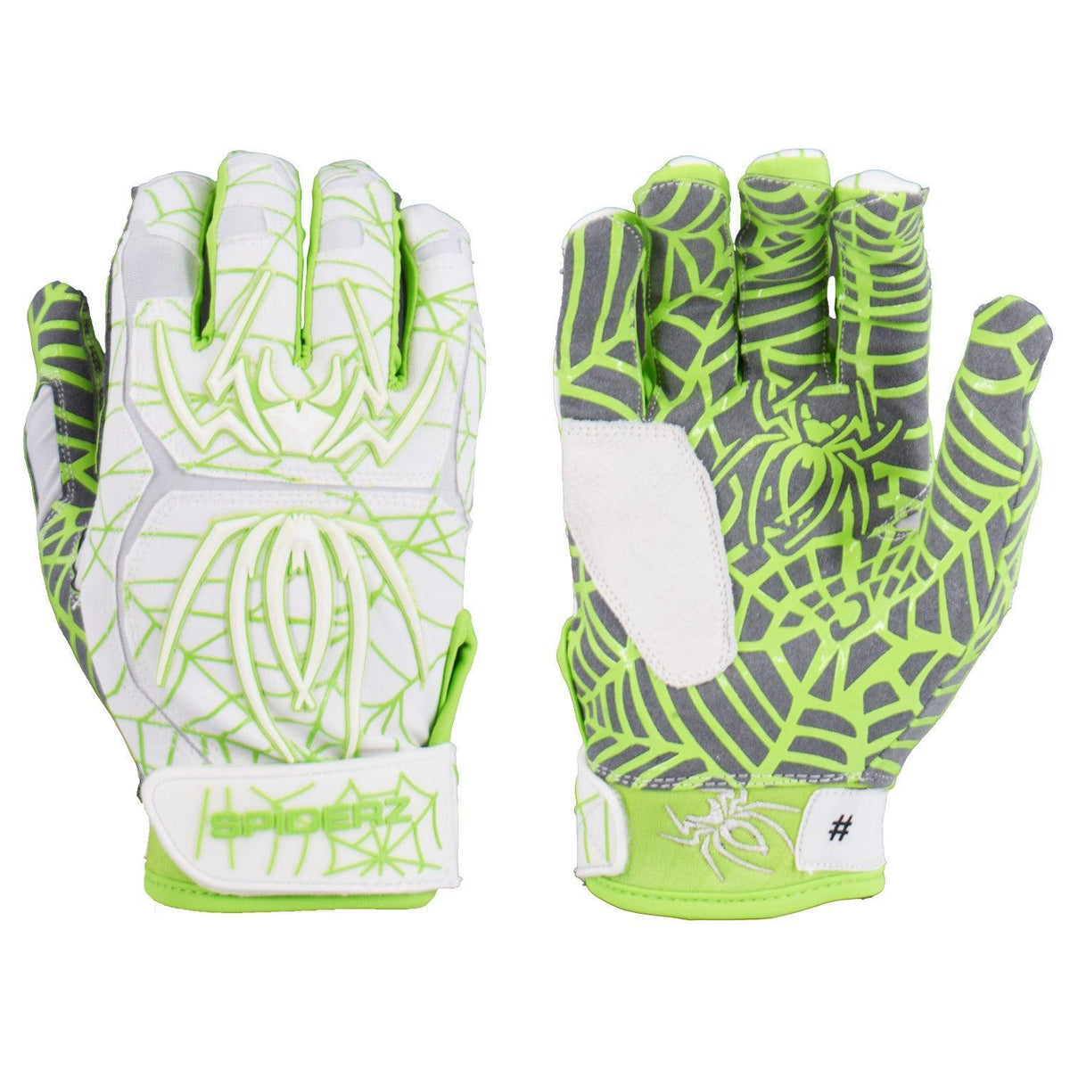 Spiderz HYBRID Batting Gloves - White/Neon Green – Product View | Smash It Sports | pro, web