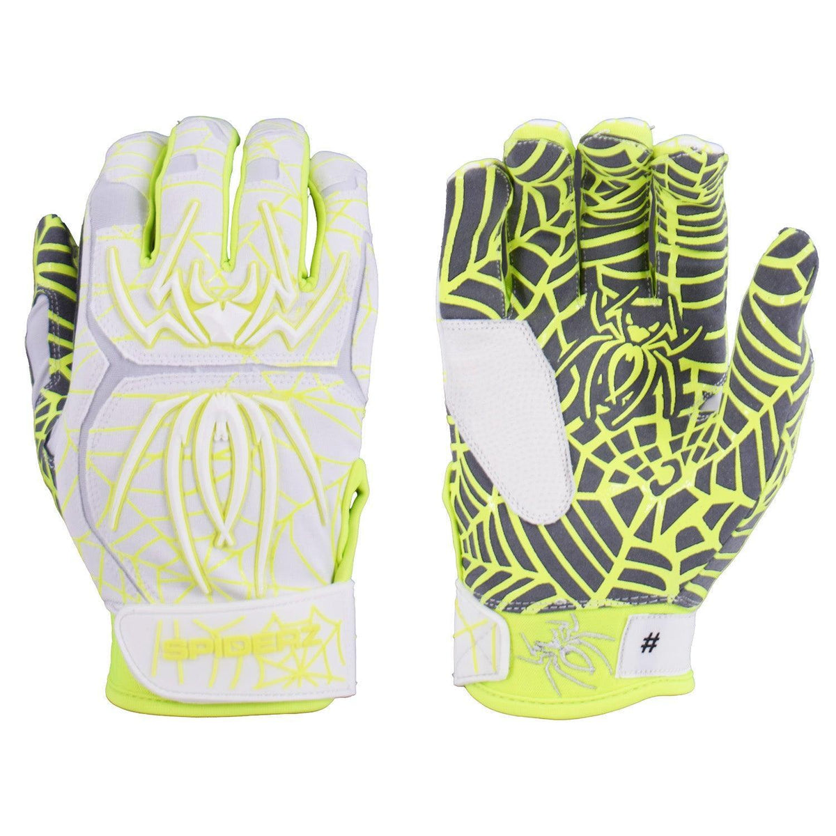Spiderz HYBRID Batting Gloves - White/Neon Yellow – Product View | Smash It Sports | pro, web