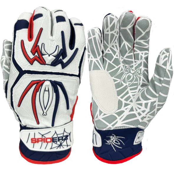 Spiderz HYBRID Batting Gloves - White/Red/Navy – Product View | Smash It Sports | pro, web
