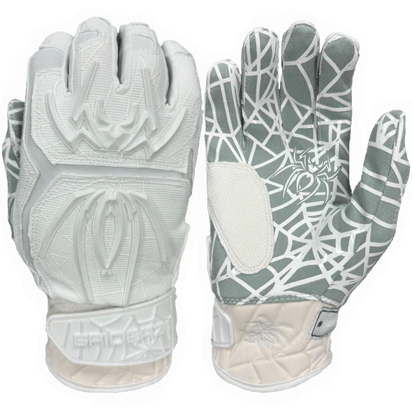 Spiderz HYBRID Batting Gloves - White/White - Smash It Sports
