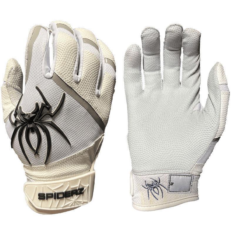 Spiderz PRO Batting Gloves - White/Black/Silver – Product View | Smash It Sports | leather, pro