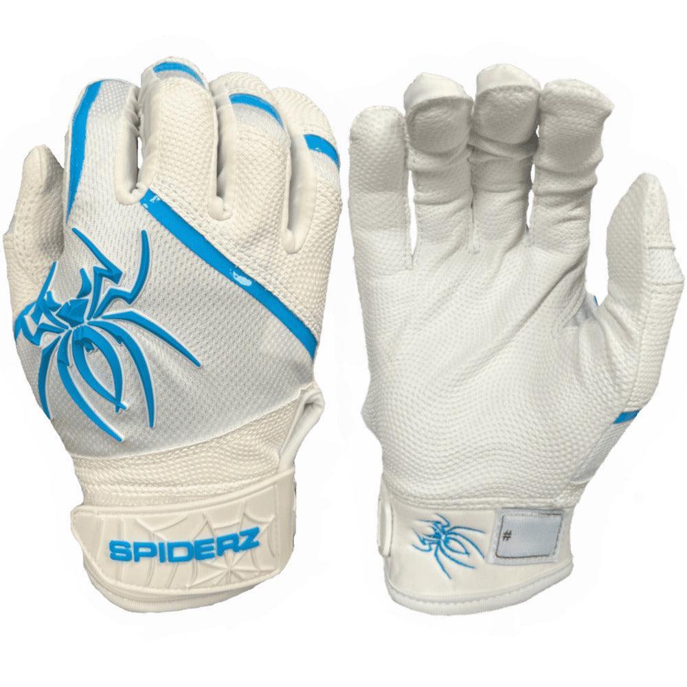 Spiderz PRO Batting Gloves - White/Columbia Blue – Product View | Smash It Sports | leather, pro
