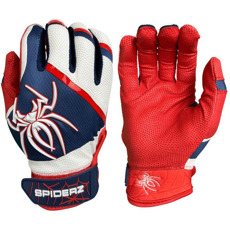 Spiderz PRO Batting Gloves - White/Red/Navy – Product View | Smash It Sports | leather, pro