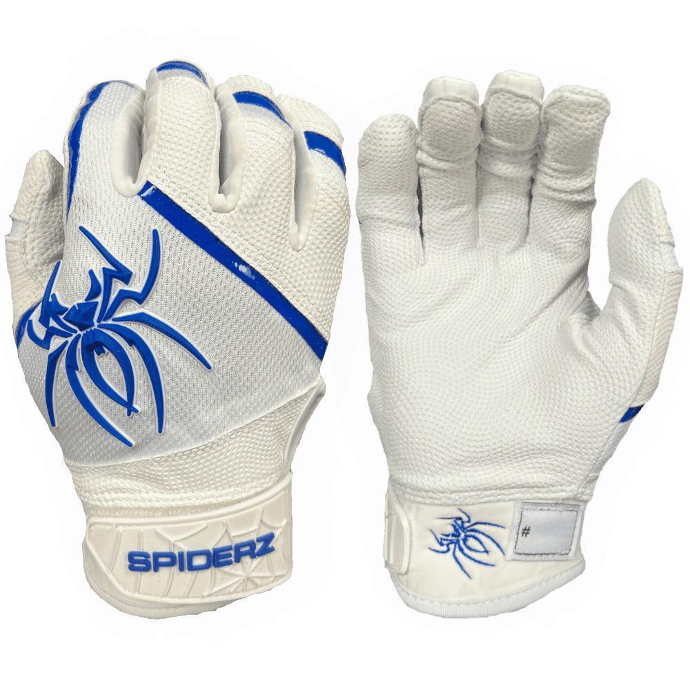 Spiderz PRO Batting Gloves - White/Royal Blue – Product View | Smash It Sports | leather, pro