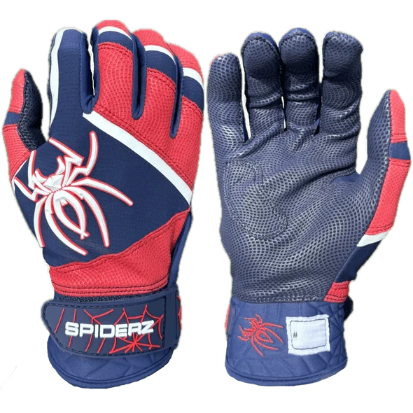 Spiderz Pro Premier Batting Gloves - Navy Blue/Red/White – Product View | Smash It Sports | leather, pro