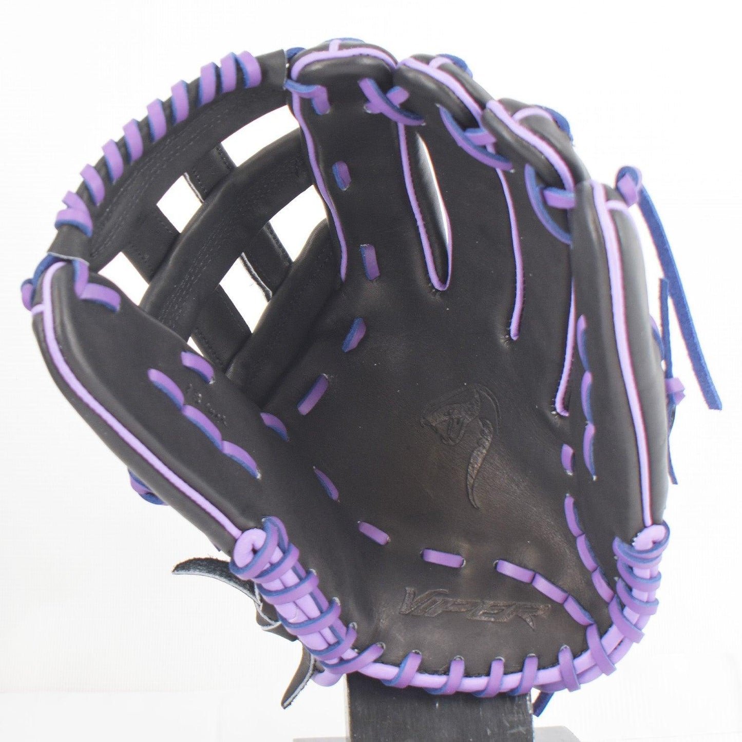 Viper Japanese Kip Leather Slowpitch Softball Fielding Glove Black/Purple Pancreatic Cancer Awareness – Third View | Smash I