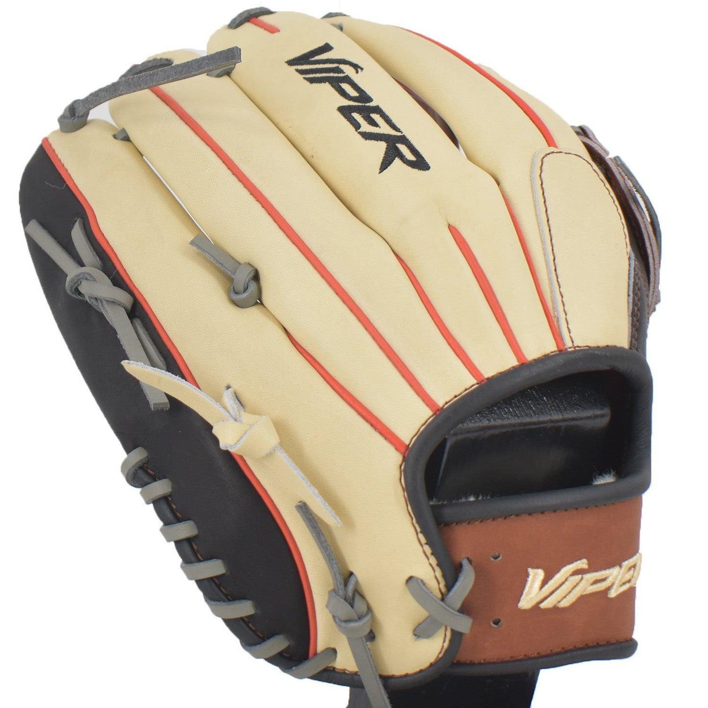 Viper Japanese Kip Leather Slowpitch Softball Fielding Glove Carmel Black Tan – Third View | Smash It Sports