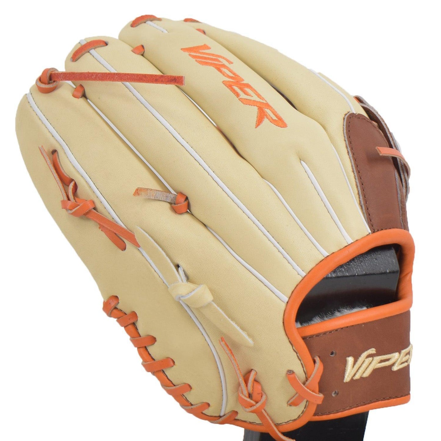 Viper Japanese Kip Leather Slowpitch Softball Fielding Glove Carmel Tan Orange – Third View | Smash It Sports
