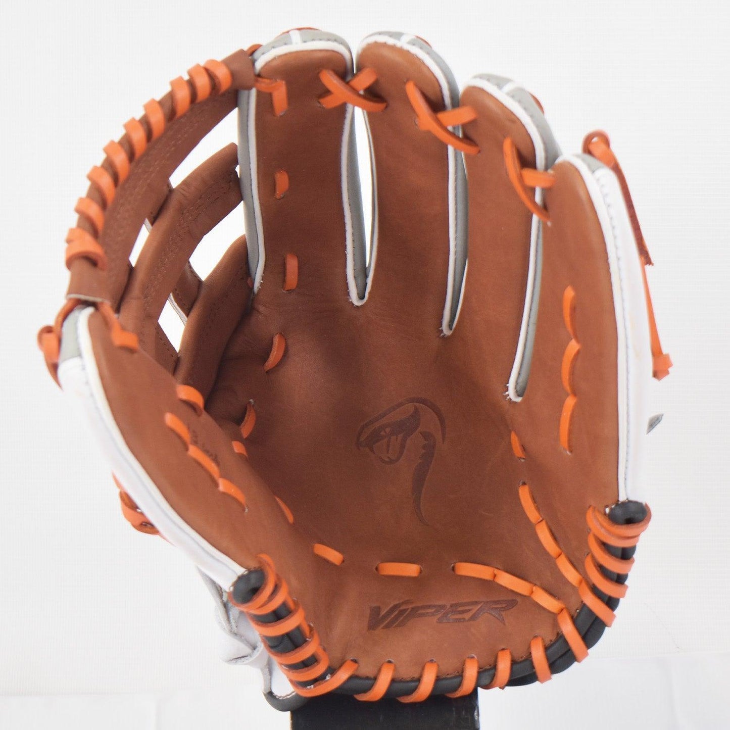Viper Japanese Kip Leather Slowpitch Softball Fielding Glove Carmel/Grey/White/Orange – Third View | Smash It Sports