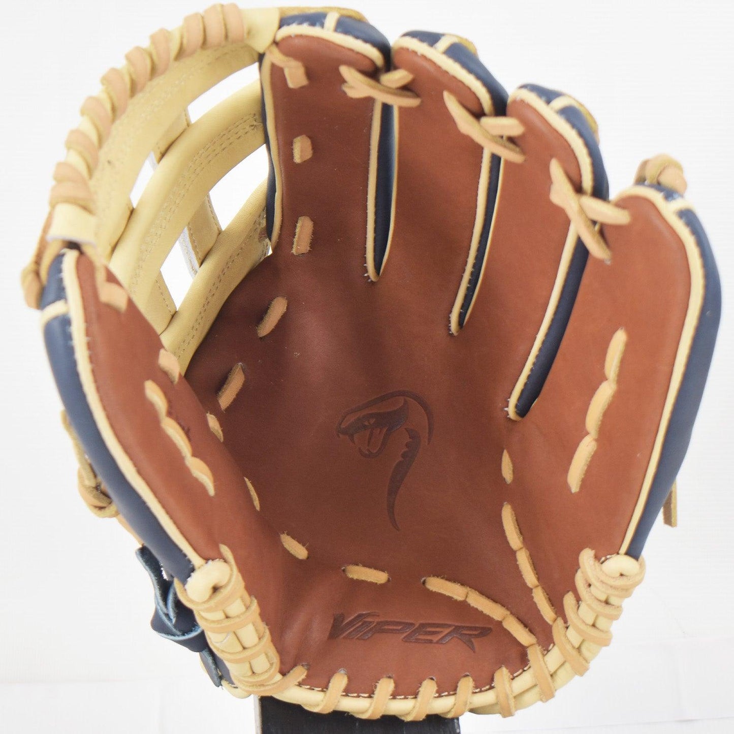 Viper Japanese Kip Leather Slowpitch Softball Fielding Glove Navy/Tan/Carmel – Third View | Smash It Sports