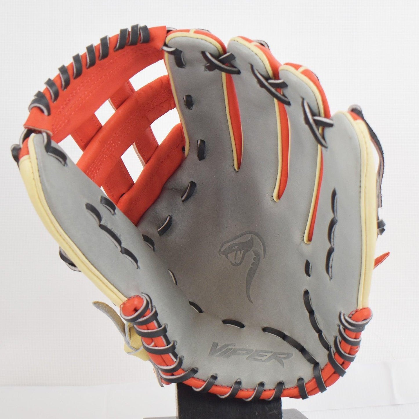 Viper Japanese Kip Leather Slowpitch Softball Fielding Glove Red/Grey/Tan – Third View | Smash It Sports
