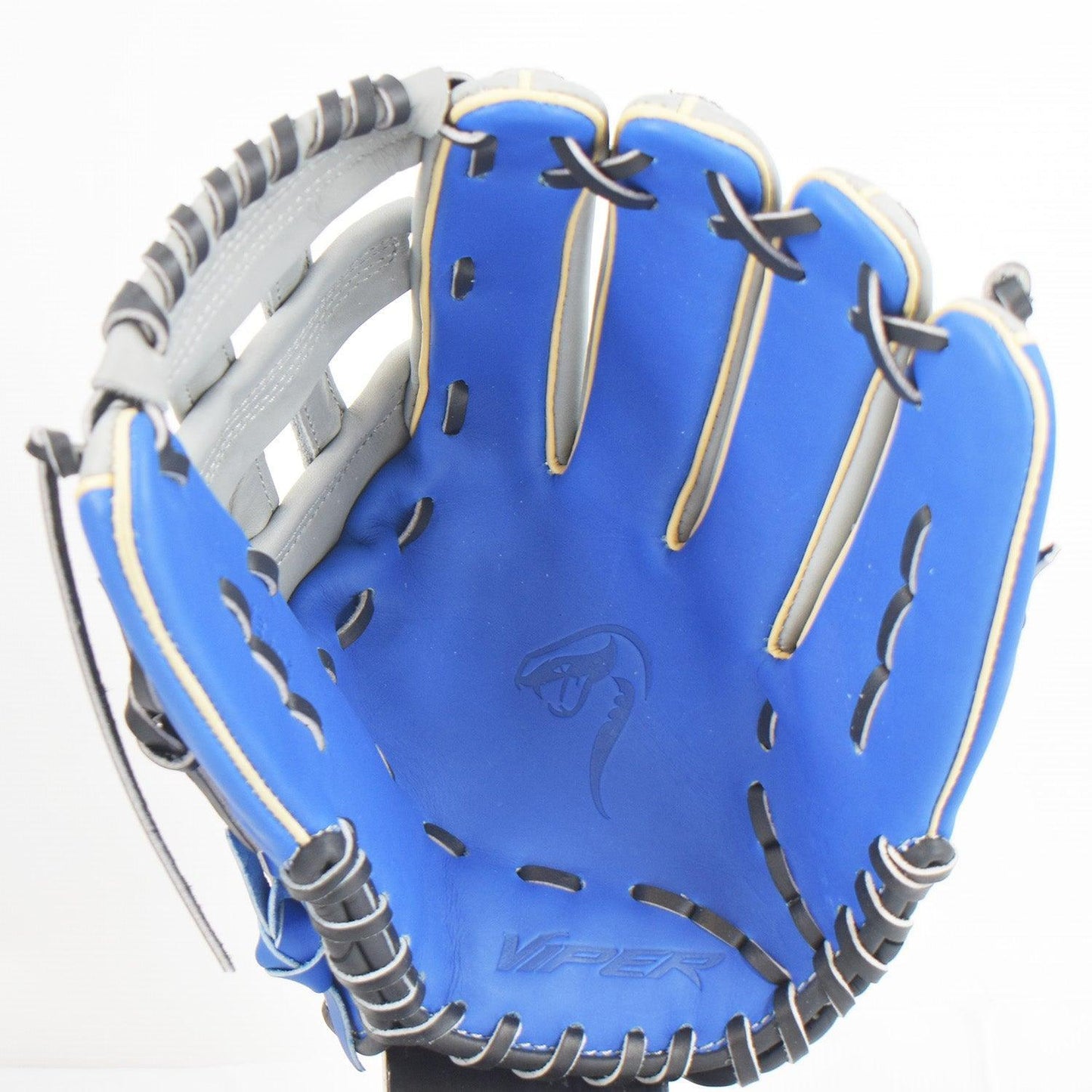 Viper Japanese Kip Leather Slowpitch Softball Fielding Glove Royal/Grey/Tan – Third View | Smash It Sports