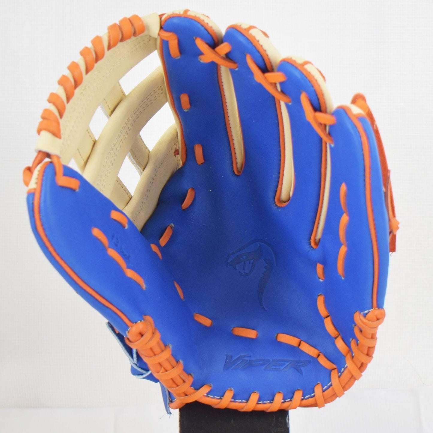 Viper Japanese Kip Leather Slowpitch Softball Fielding Glove Royal/Tan/Orange/Grey – Third View | Smash It Sports