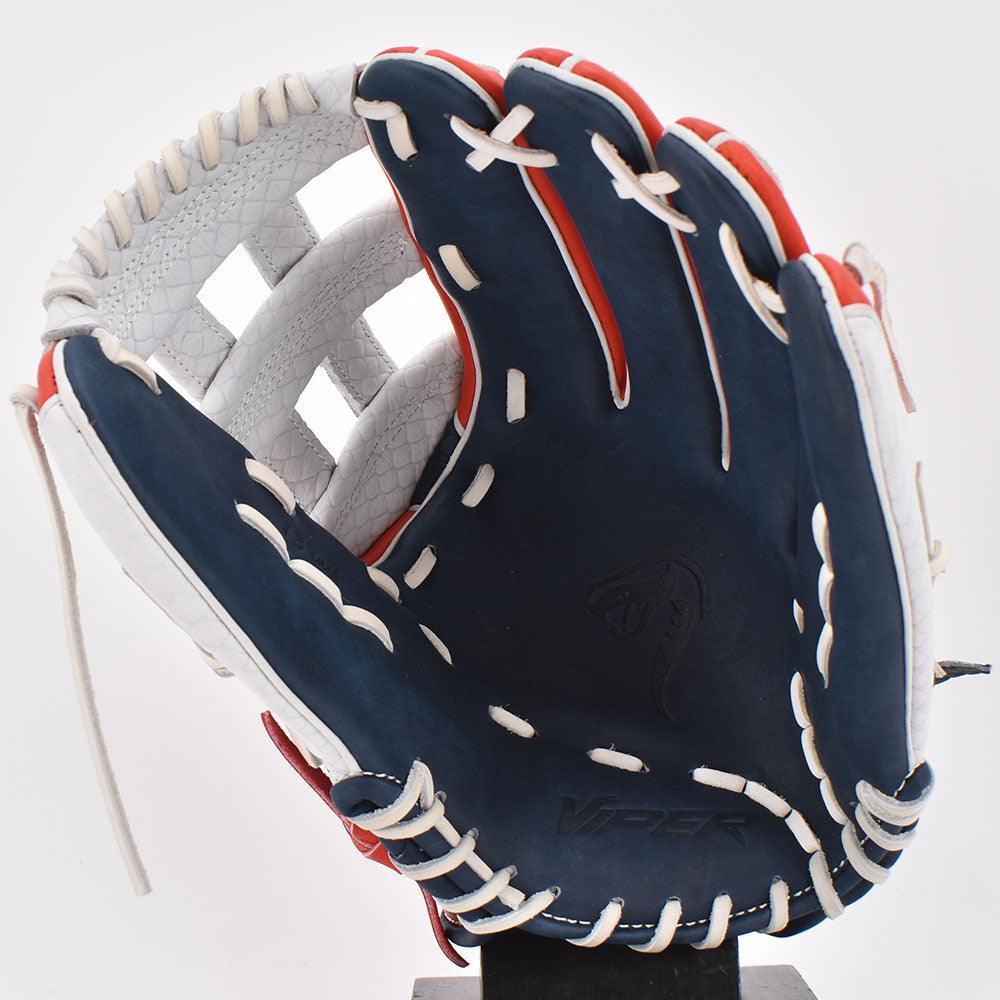 Viper Japanese Kip Leather Slowpitch Softball Fielding Glove Viper-Tip Edition White/Red/White/Navy – Fourth View | Smash It