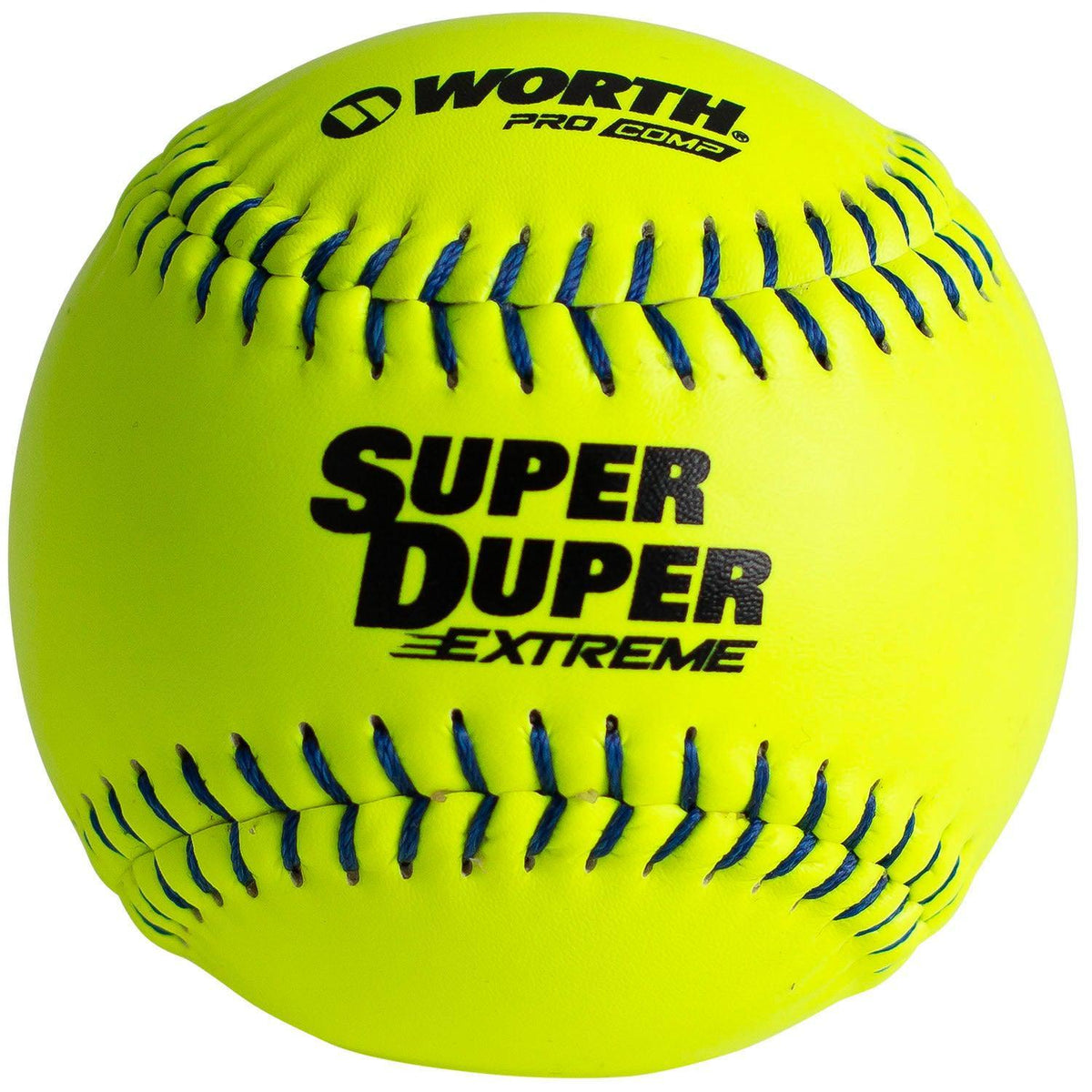 Worth Super Duper Extreme Blue Stitch Pro Comp 44/375 12" Slowpitch Softballs – Product View | Smash It Sports | composite