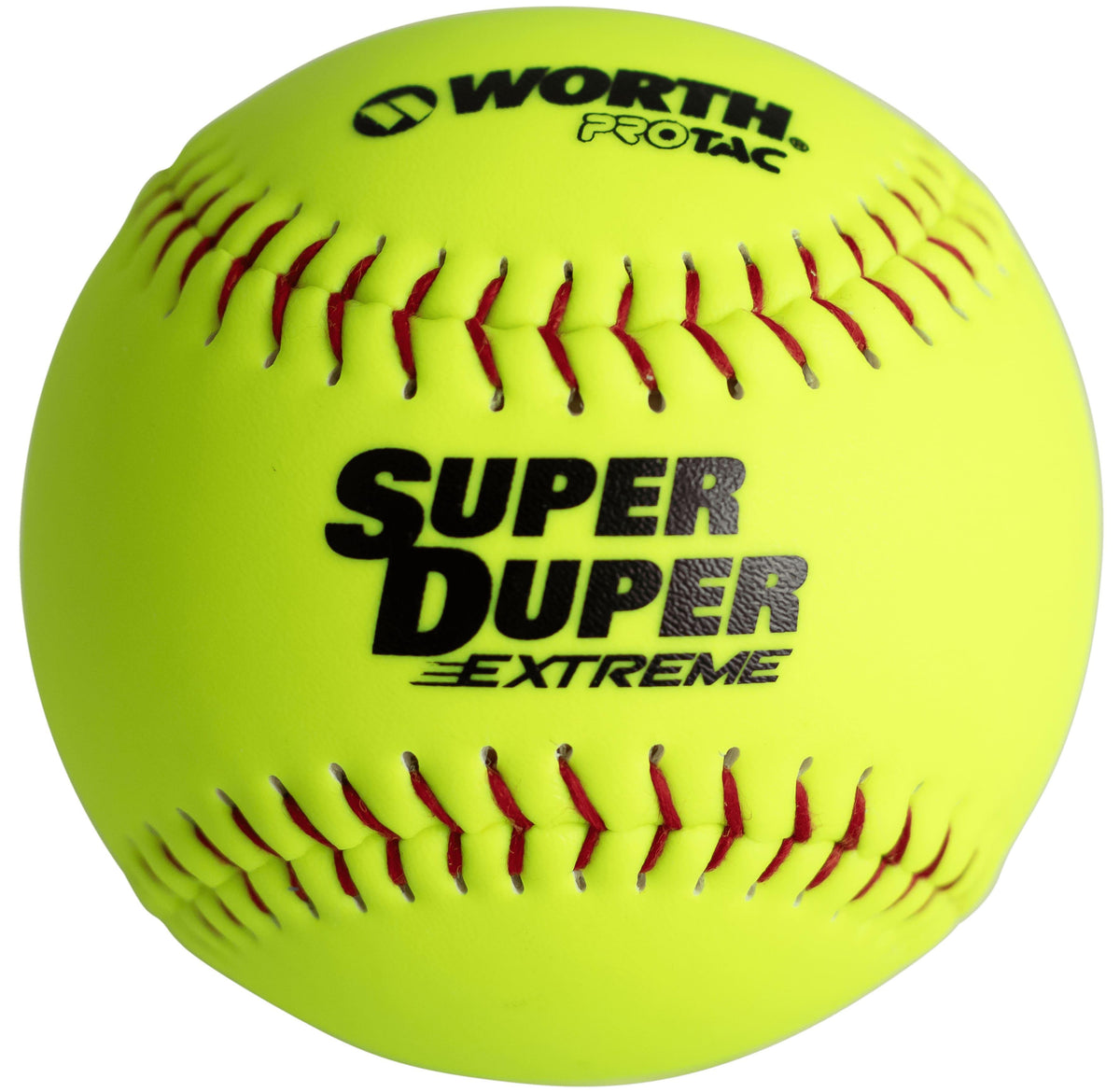Worth Super Duper Extreme Red Stitch 44/375 12" Slowpitch Softballs – Product View | Smash It Sports