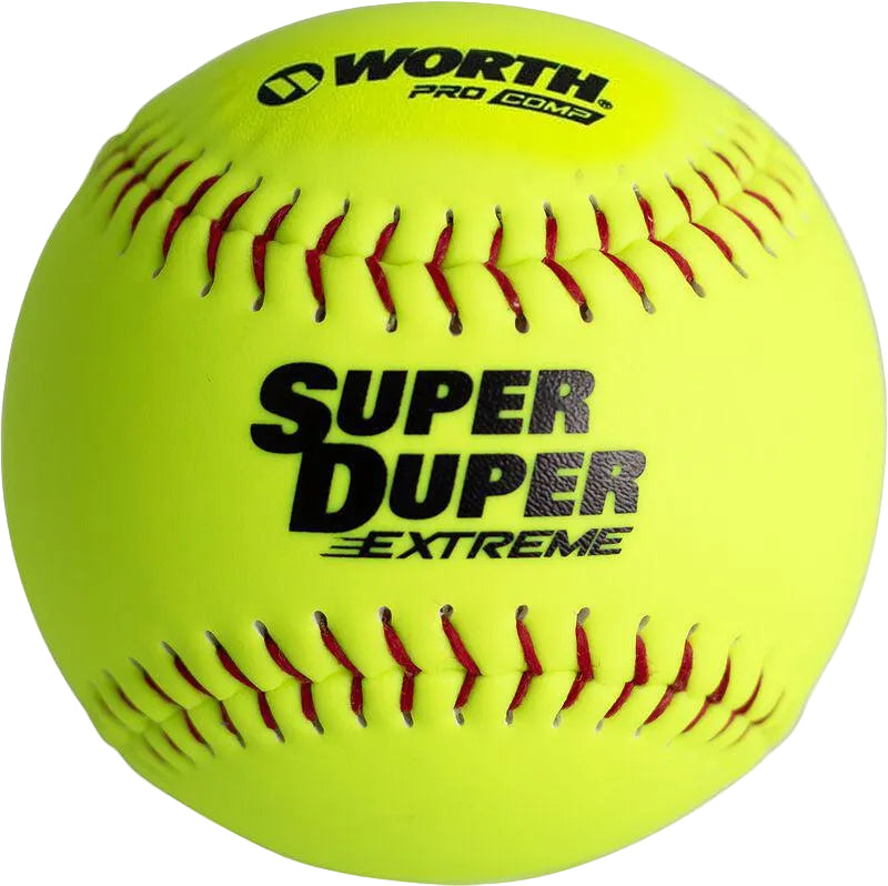 Worth Super Duper Extreme Red Stitch Pro Comp 44/375 12" Slowpitch Softballs – Product View | Smash It Sports