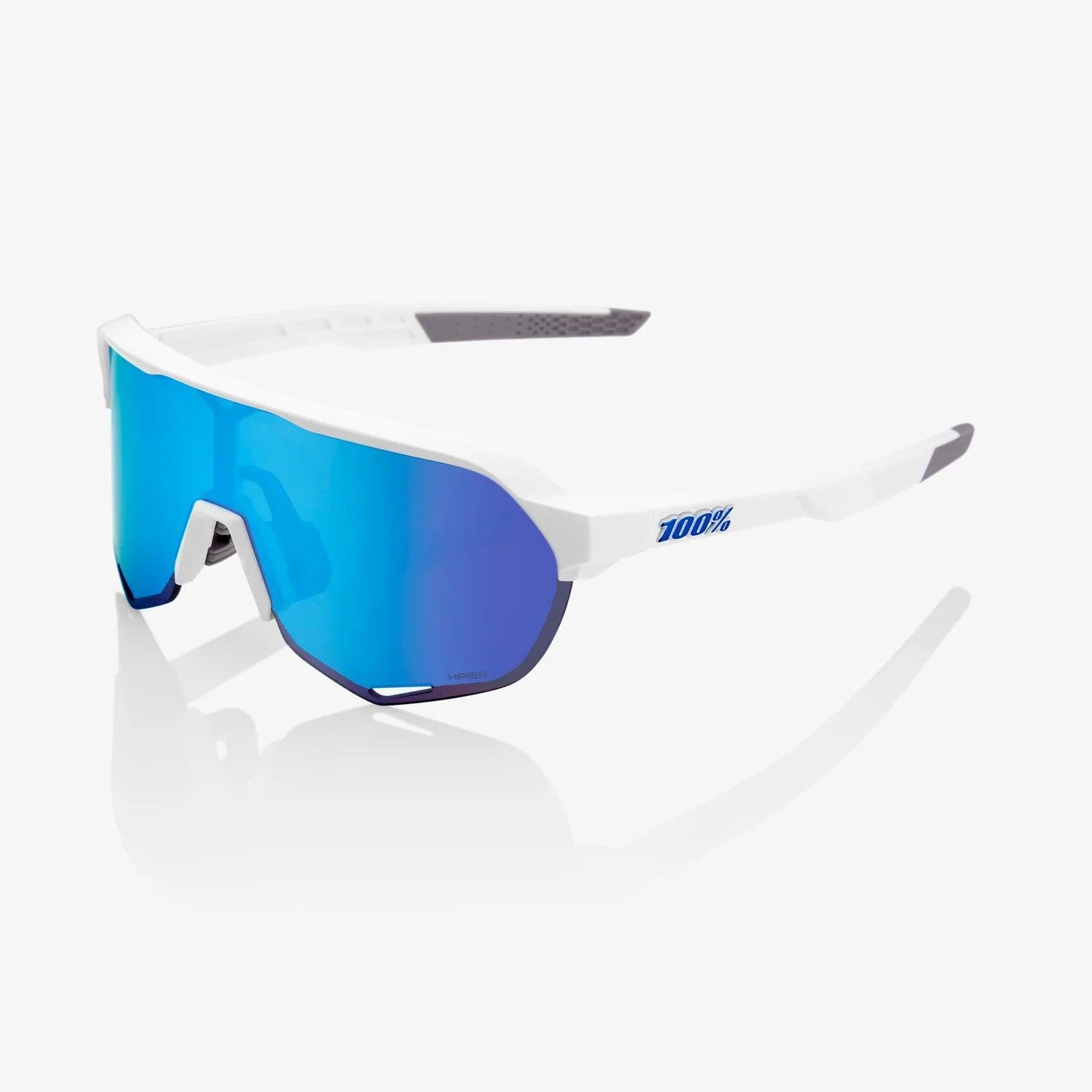 100 Percent Sunglasses -  S2 - Matte White - HiPER Blue Multilayer Mirror Lens – Primary View | Smash It Sports
