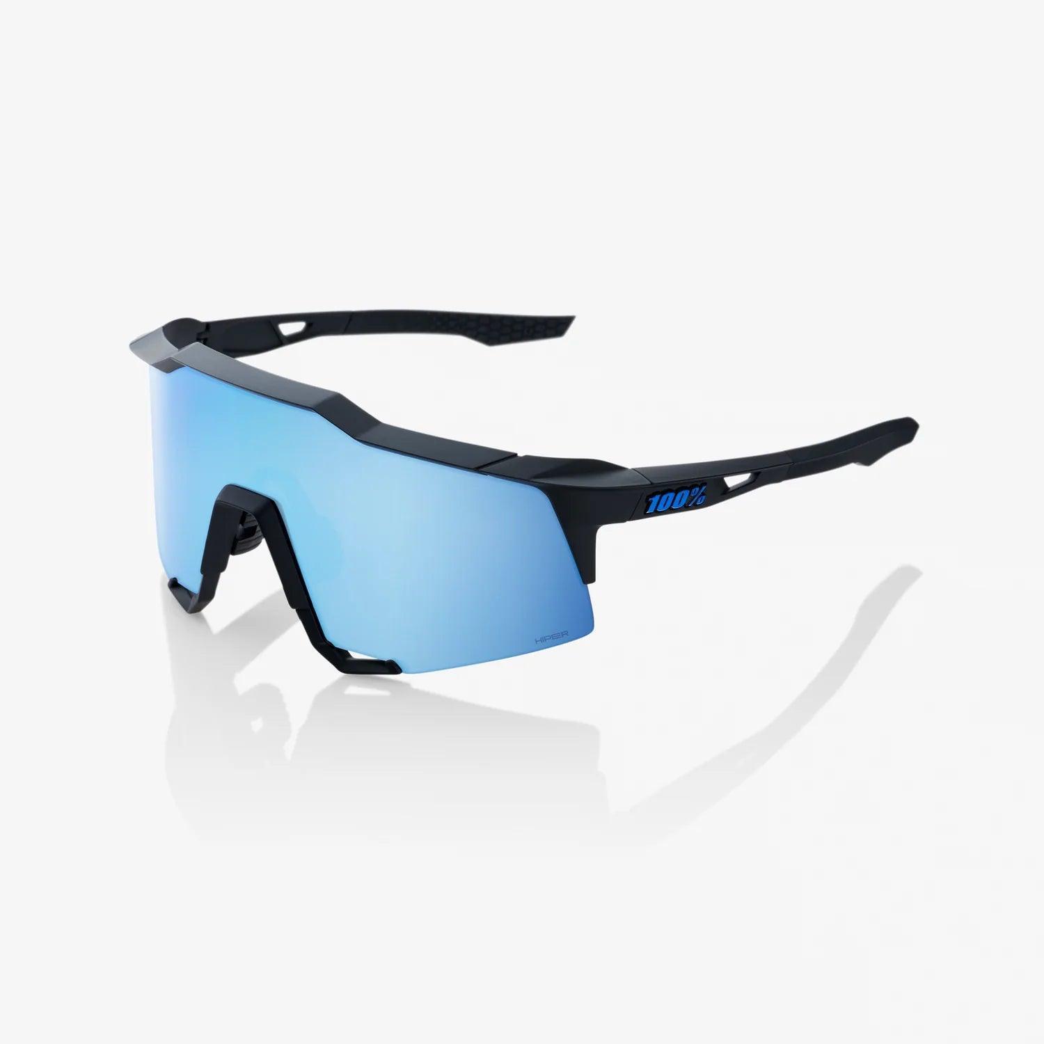 100 Percent Sunglasses - SPEEDCRAFT - Matte Black - HiPER Blue Multilayer Mirror Lens – Primary View | Smash It Sports