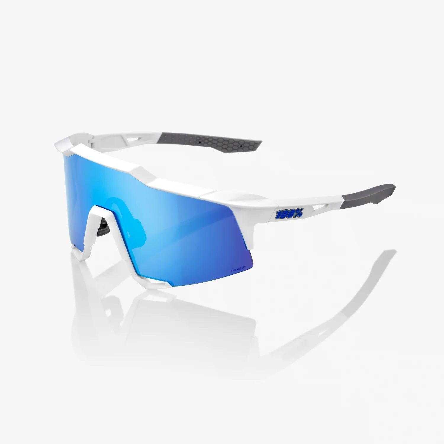 100% SPEEDCRAFT - Matte White - HiPER Blue Multilayer Mirror Lens – Primary View | Smash It Sports