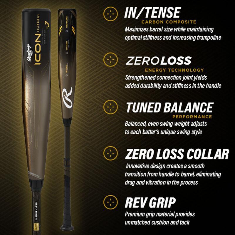 2023 Rawlings Icon (-3) BBCOR Baseball Bat - RBB3I3 – Third View | Smash It Sports | The In/Tense, Zero-Loss