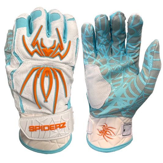 Spiderz HYBRID Batting Gloves - White/Turquoise/Orange