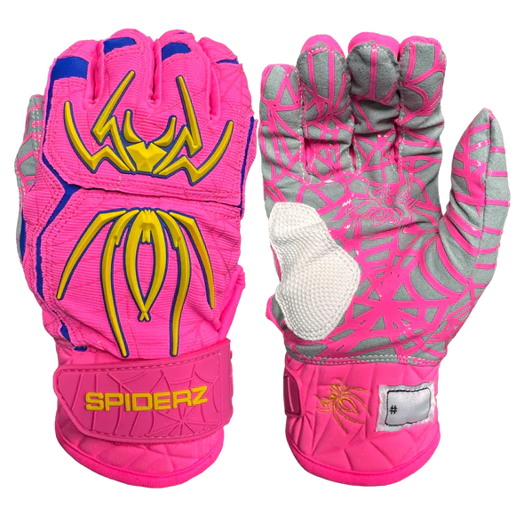 Spiderz HYBRID Batting Gloves - Pink/Yellow/Royal Blue