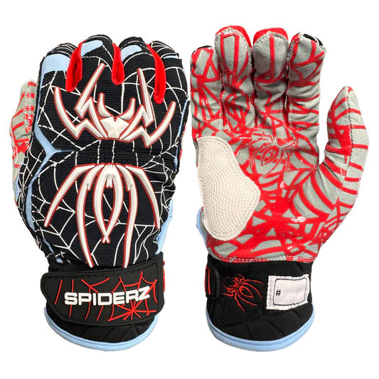 Spiderz HYBRID Batting Gloves - Black/Columbia Blue/Red