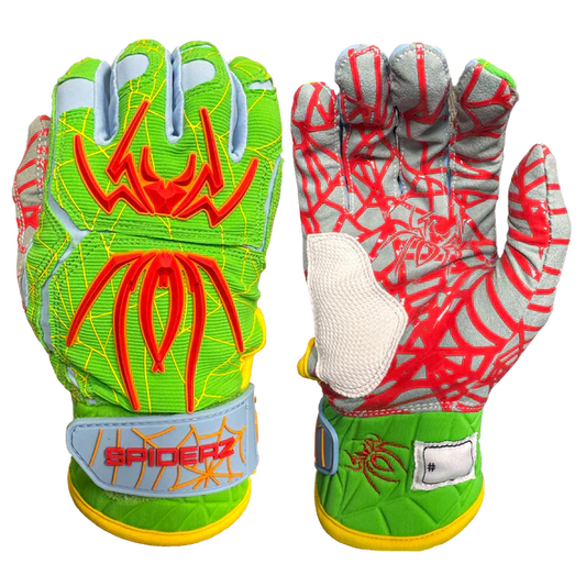 Spiderz HYBRID Batting Gloves - Neon Green/Red/Yellow