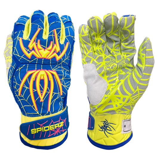 Spiderz HYBRID Batting Gloves - Royal Blue/Neon Yellow/Pink