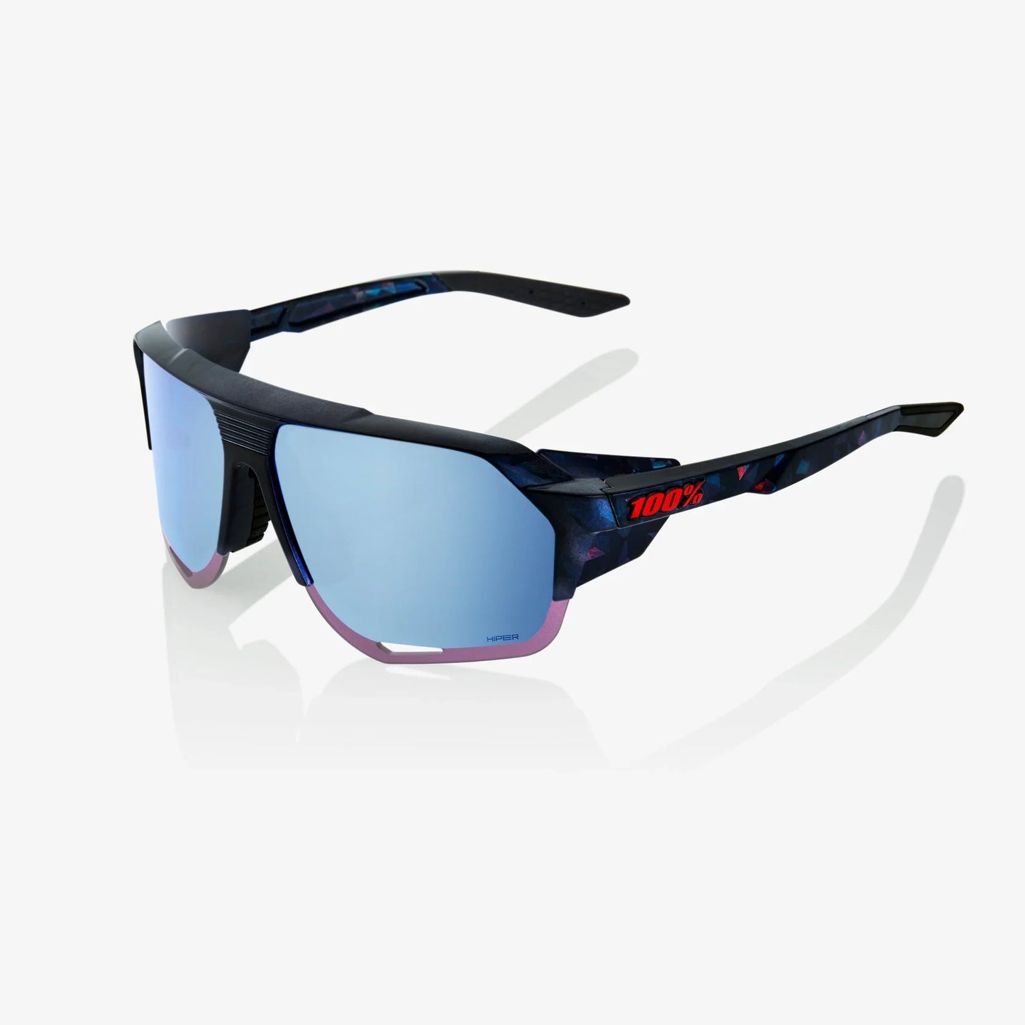 100 Percent Sunglasses - Norvik - Black Holographic - HiPER Blue Multilayer Mirror Lens