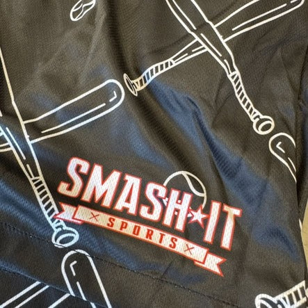 Smash It Sports Mesh Shorts - Bats and Balls (Black/White)