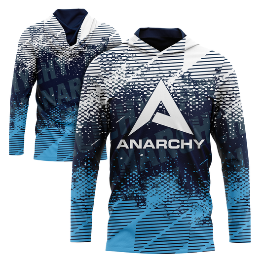 Anarchy Hooded Long Sleeve Tee - Disruption Columbia/Navy/White