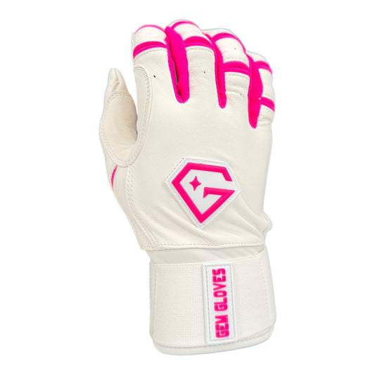 Gem Glove Prospector Long Cuff Batting Glove - White/Pink